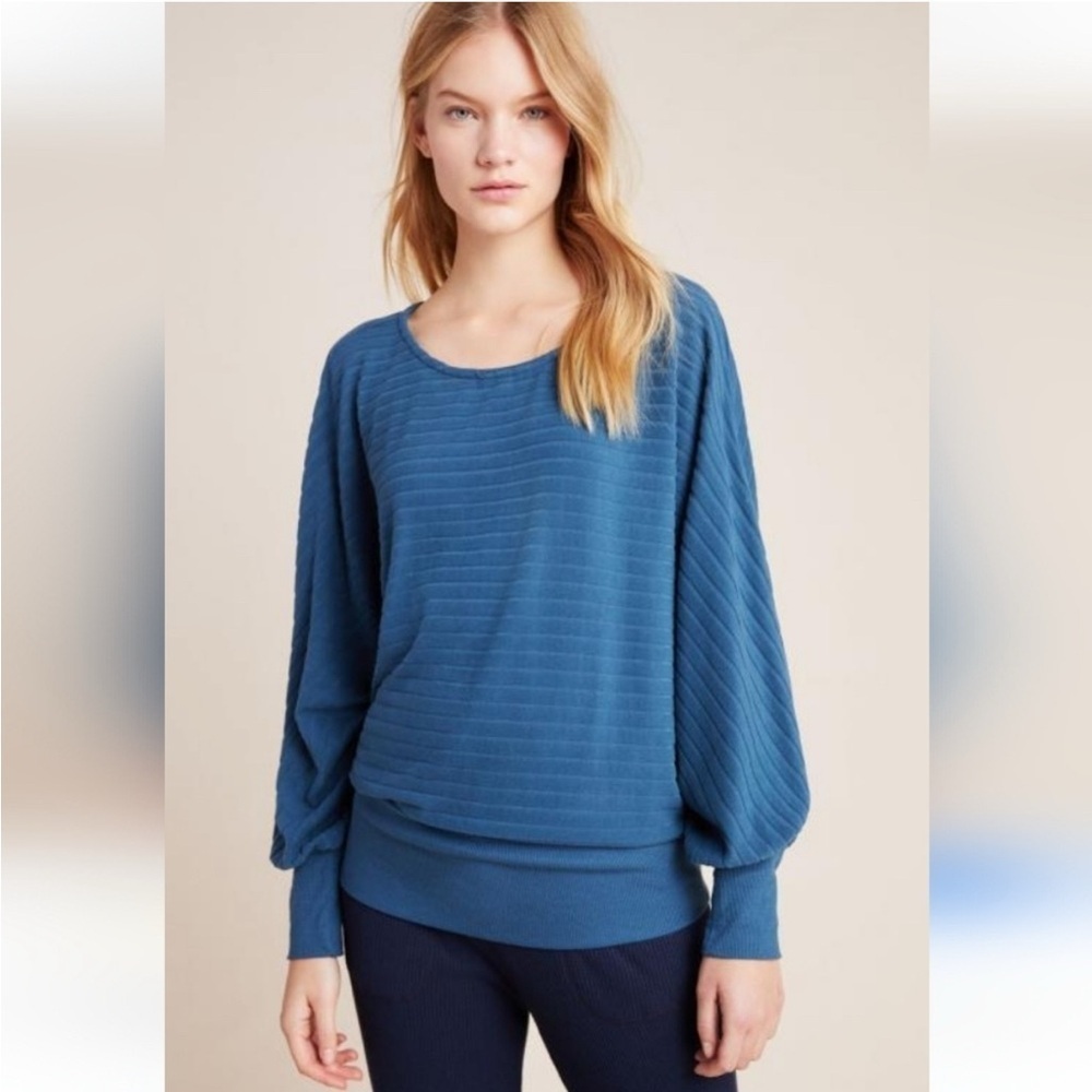 ANTHROPOLOGIE SATURDAY SUNDAY Teal Shawna Hacci Pullover Top Size S